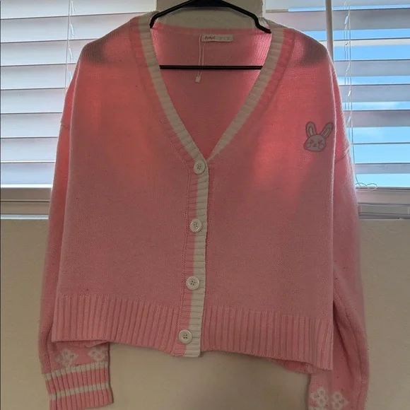 ROMWE Pink Cardigan with Bunny Detail - Picture 2 of 8